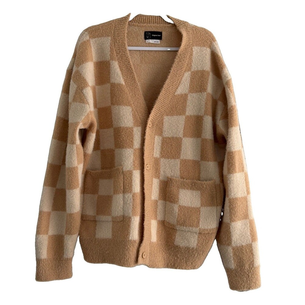 Men’s Oversized Cardigan Sweater - Original Use Cream Check L